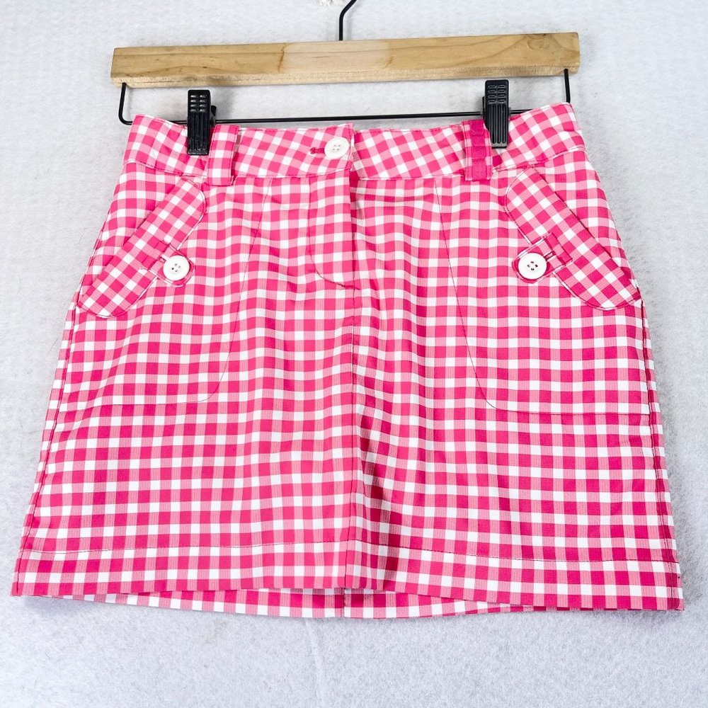 NWOT NIKE Womens M Pink Gingham Dri Fit Golf Skort Performance Inside Pocket